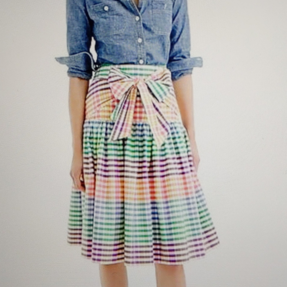 J. Crew Pastel Rainbow Gingham Tie-Waist Skirt